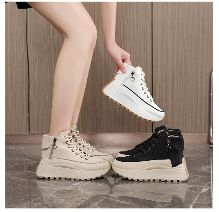 TonLion Women's Autumn Winter High-Top Casual Shoes Elevated Thick-Soled Sports Dad Sneakers Boots Khaki Size 38 8