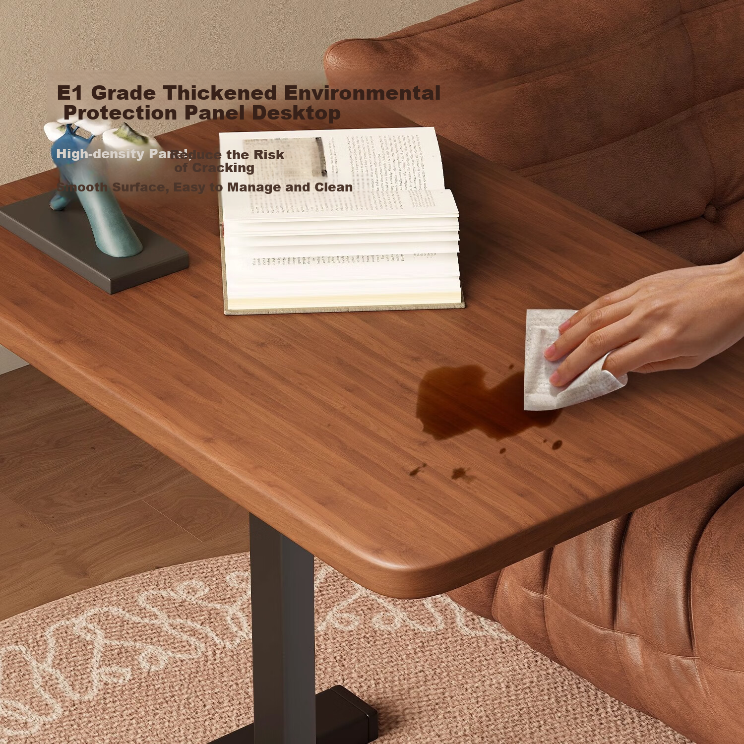 Milin Mobile Computer Desk, Adjustable Height Bedroom Study Desk, Bedside Table, Laptop Stand, Walnut Color with Black Frame
