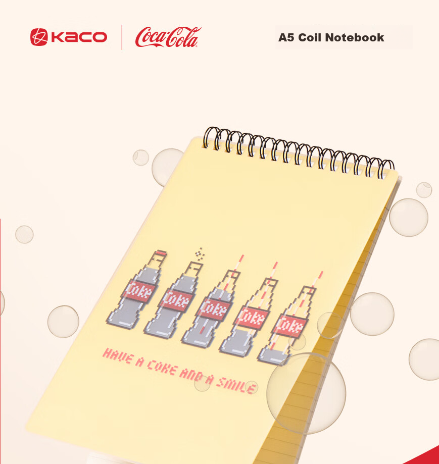 KACO A5 Spiral Notebook, Vertical Flip, Coil PP Cover, Quick Note-Taking, 7mm Center Column Line, 60 Pages/book, 1 Book, Happy Drinking 1