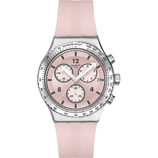 Swatch Swiss Watch, Three-Eye Timer Trendy Quartz Watch for Girlfriend, Graduation Gift, Peach Pink Tati