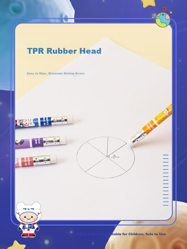 COMIX Mini World 12 Triangular Pencil with Eraser Tip, 1 Pencil Sharpener + 2 Grip Holders, HB Black MWMP0029-12 2
