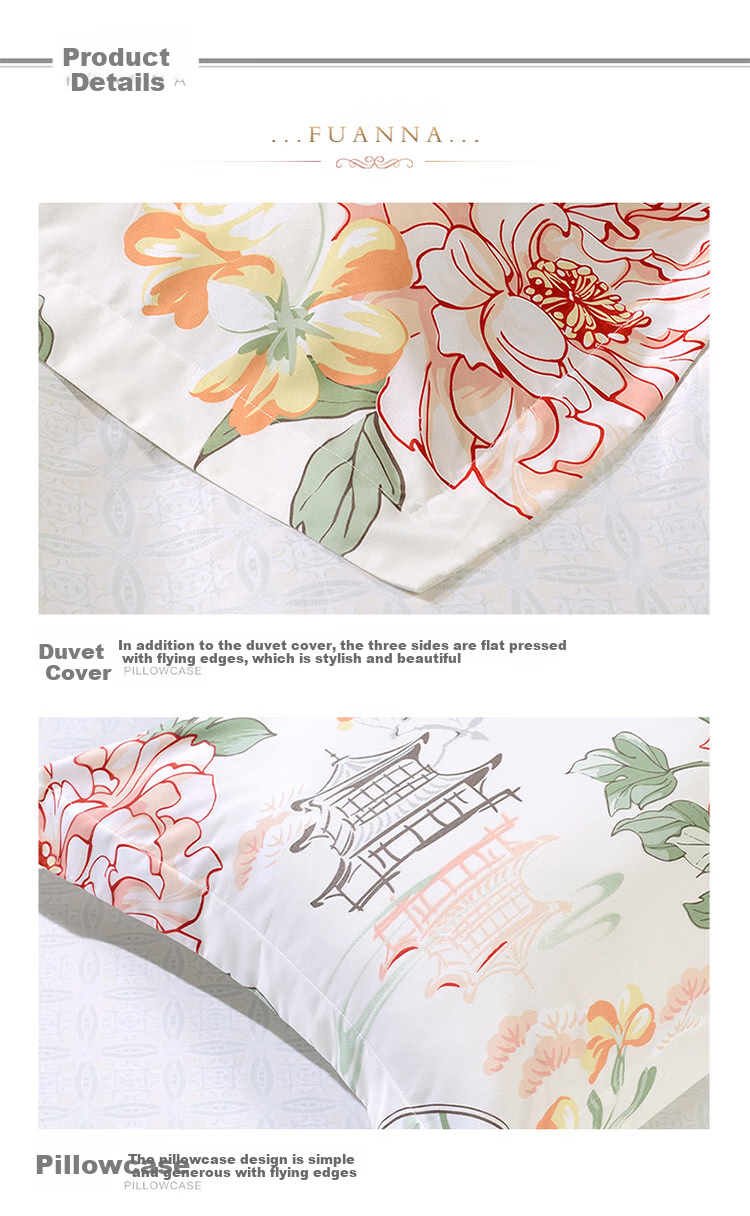 FUANNA Cotton Bedding Set, 4 Pieces, 60s 100% Pure Cotton Bed Sheet And Duvet Cover, Double Bed, 230*229cm, Purple Jade 12