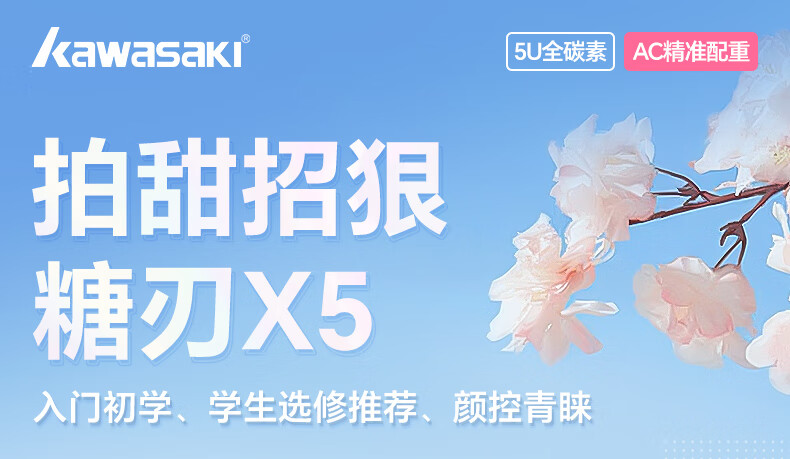 KAWASAKI Featherweight Badminton Racket New Sugar Blade X5 Full Carbon Double Racket Family Set Entry-Level Training Racket Balanced Offense and Defense Bow Arrow 1