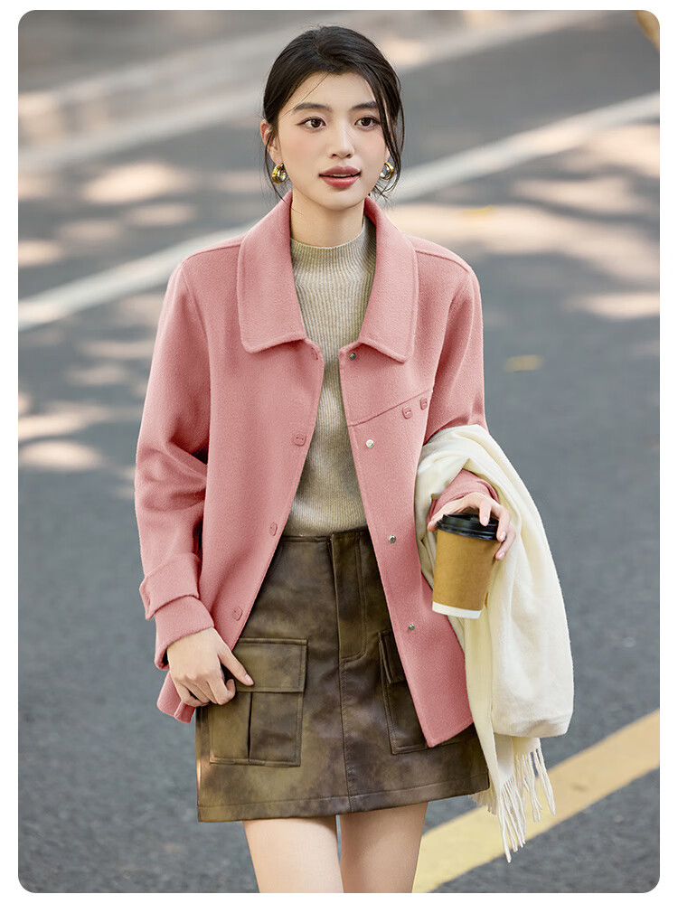LOUISYAO Minimalist 100% Wool Short Coat 25 Winter New Fashion Slim Double-Sided Woolen Jacket Women Khaki Green M 9