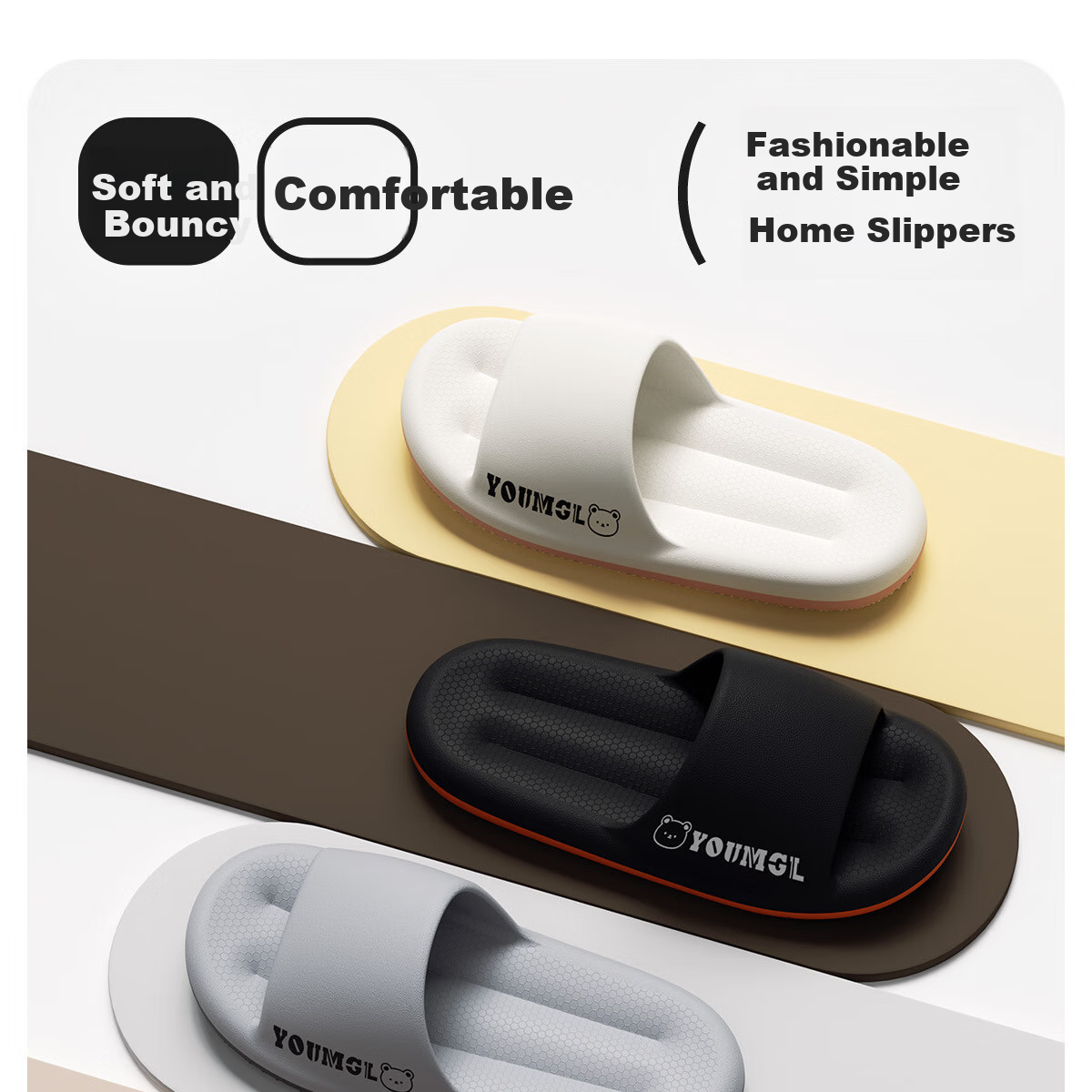 XGGC Squishy Slippers for Men, Outdoor Summer Home Non-Slip Shower Thick-Soled Couple Slippers for Women, Outdoor Wear, Coffee Brown 40-41 1