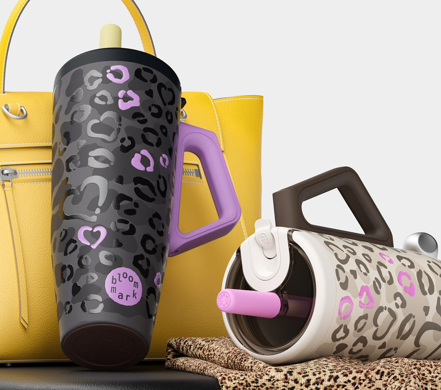 BLOOMMARK Car Leopard Print Straw Large Capacity 316 Food Grade JD Self-operated Insulated Water Bottle for Men and Women - Candy Pleats 11