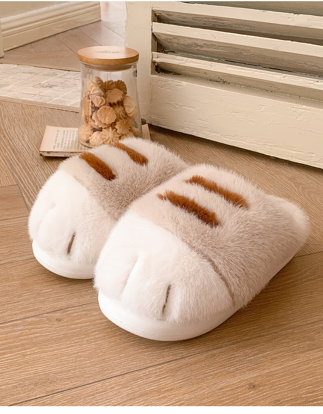 MINISO Cute Cat Paw Cotton Slippers Dormitory Cute High-Value Outdoor Indoor Home Cotton Slippers Khaki Size 42-43 1