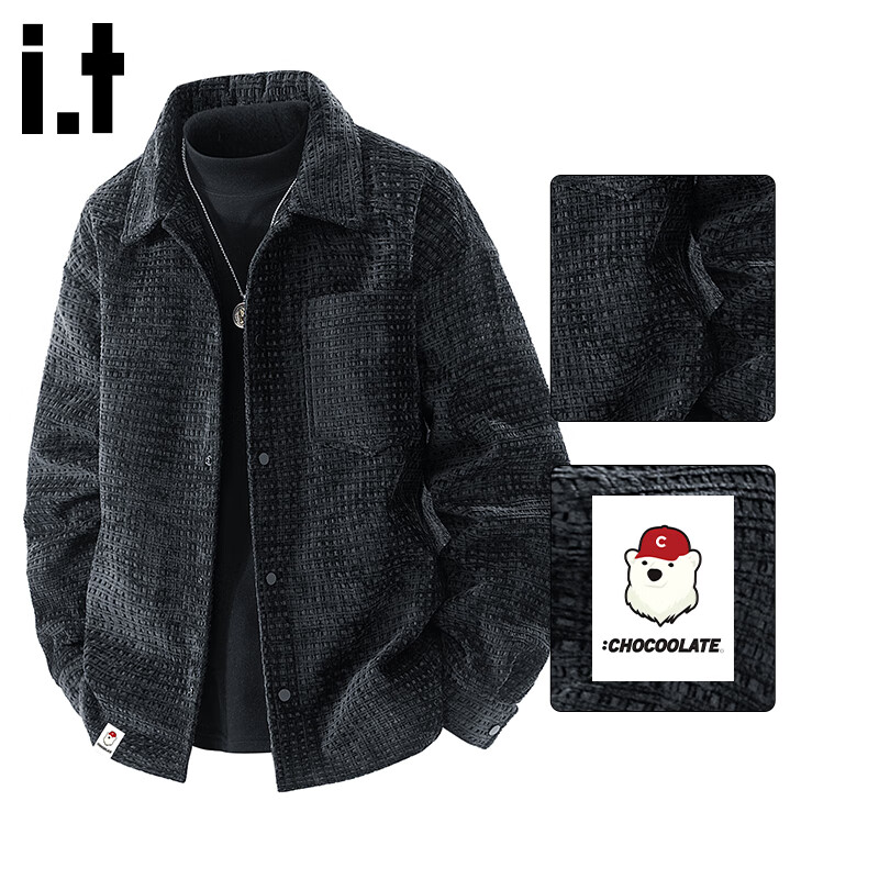 :CHOCOOLATE IT Trendy Polo Collar Jacket Men Autumn Winter New American High Street Retro Loose Casual Coat Black 2XL