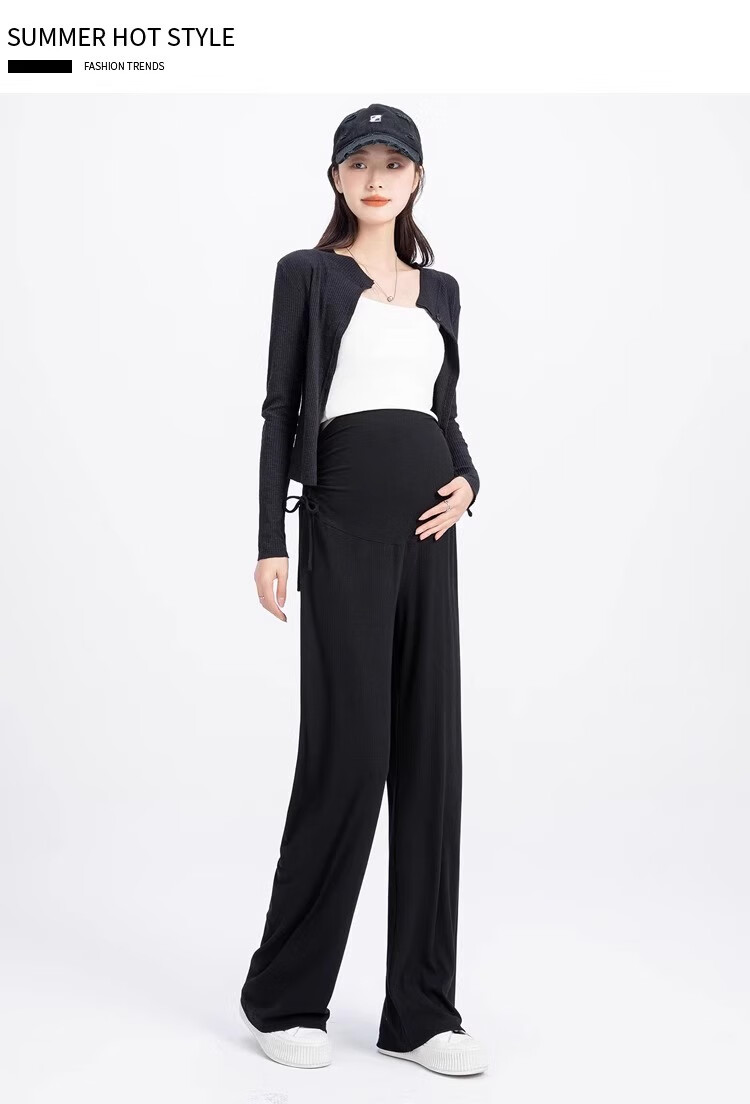 JOYNCLEON Maternity Summer Cotton Wide-Leg Pants Black M Jyk200502 37