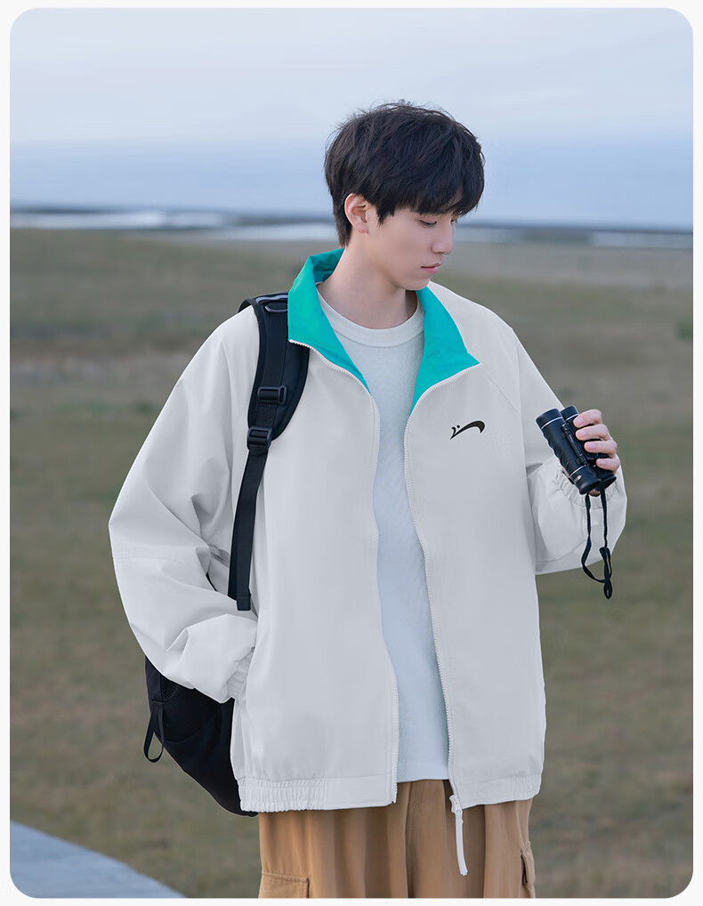 Guirenniao Men's Stand Collar Jacket New Spring Autumn American Baseball Collar Jacket Moonlight Blue S 11