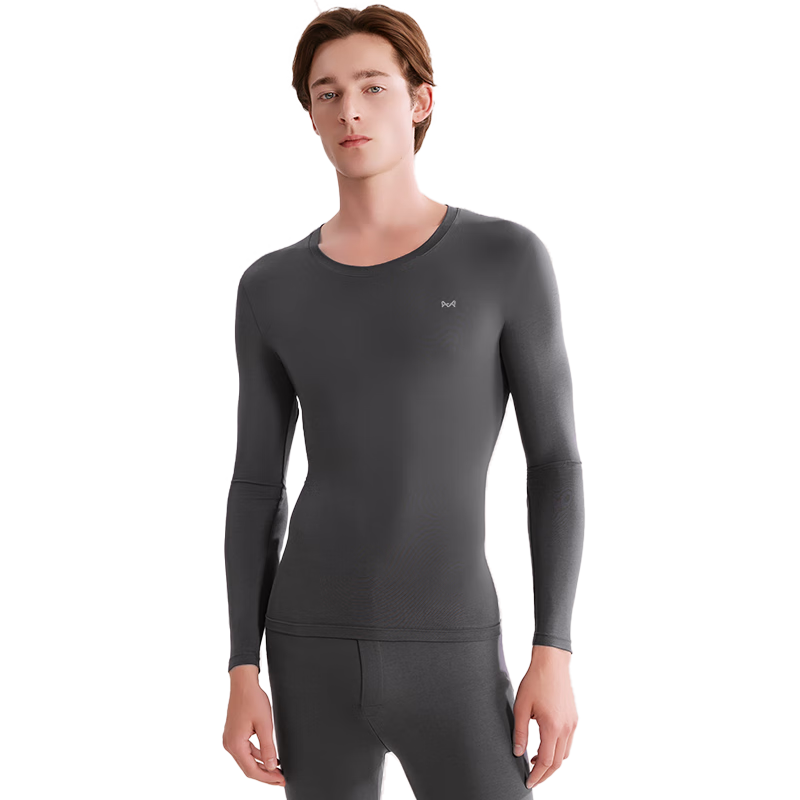 MiiOW 95% Cloud Cotton Antibacterial Men's Autumn Thermal Set Crew Neck Dark Gray 3XL
