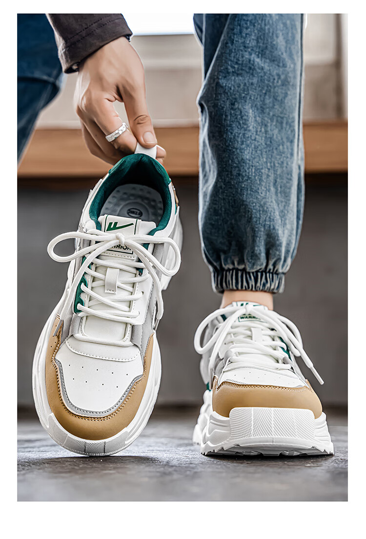 Warrior Men's Autumn New Student Casual Versatile Sports Sneakers Thick Sole White/Khaki/Green/Gray Size 41 7