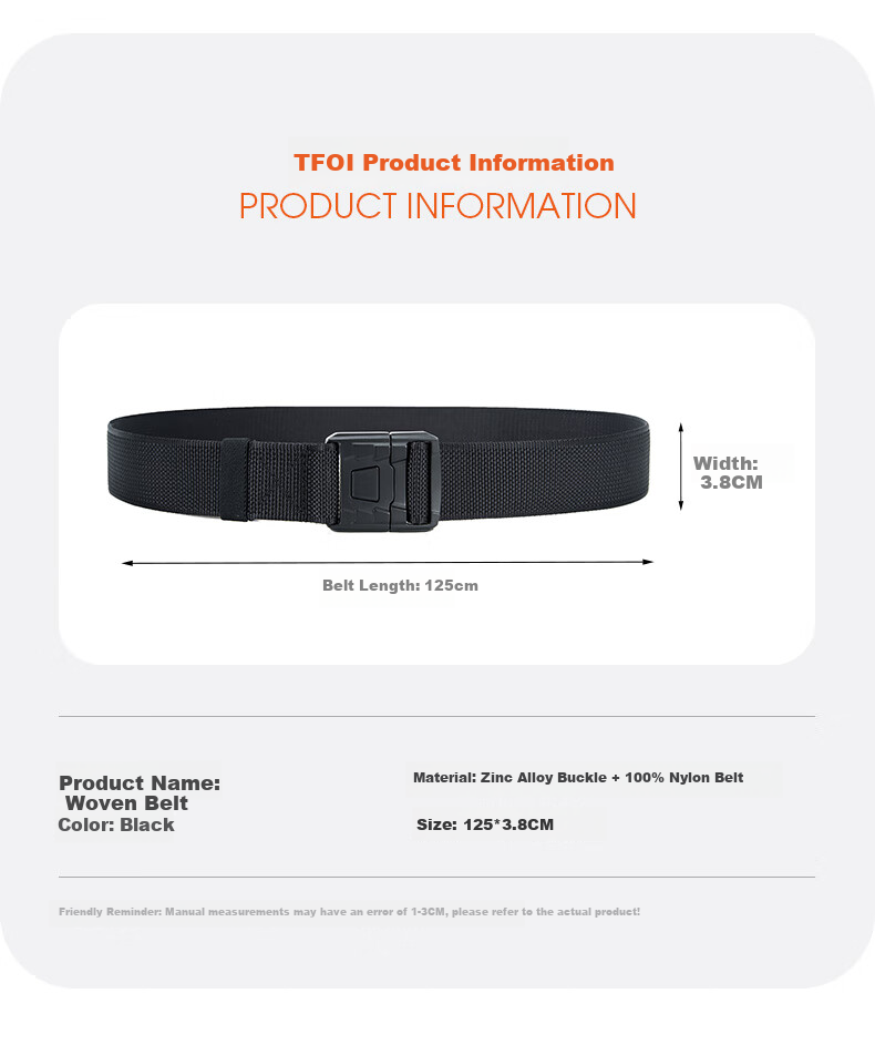 TFO Sixth Generation Outdoor Belt, Hiking And Travel Woven Casual Canvas Belt 2802411, Black 9