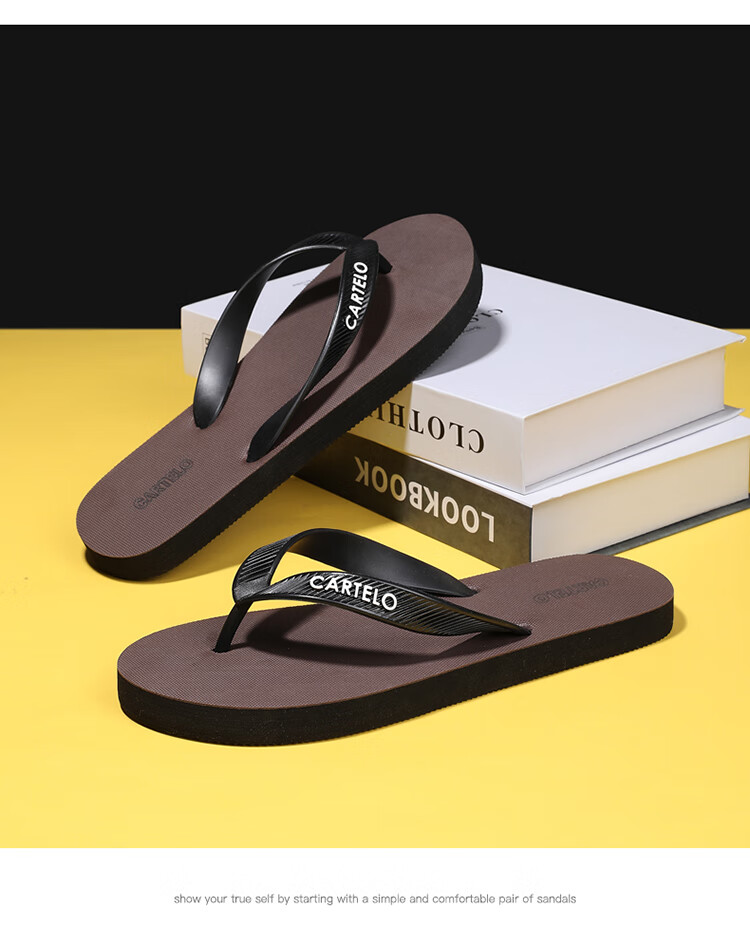 CARTELO Men's New Summer Herringbone Flip Flops Soft Sole Beach Outdoor Indoor Fashion Breathable Toe Post Sandals 18