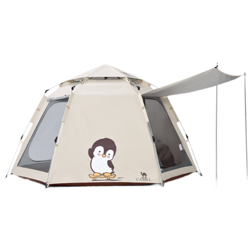 CAMEL Automatic Hexagonal Tent, Cute Penguin Hugger, Portable Folding Outdoor Camping Sun Protection Equipment Set