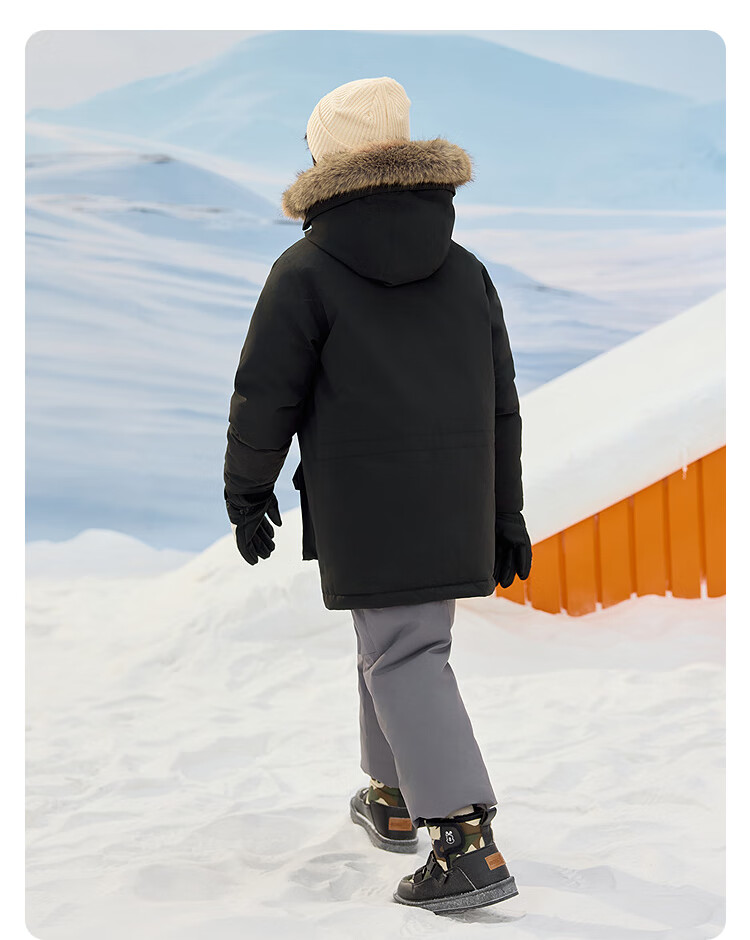 BALABALA Children's down Jacket, Boys And Girls Winter New Style Mid-Length Fur Collar Thickened Warm Coat for Older Childre 3