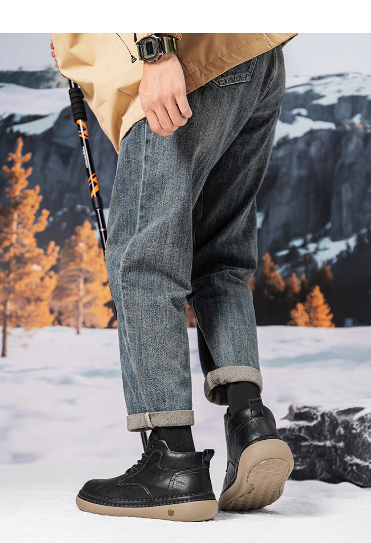 G.N.Shi Jia Men's Martin Boots Autumn Winter New Fashion Retro Work Shoes Casual Mid-top Lace-up Leather Shoes for Men 22