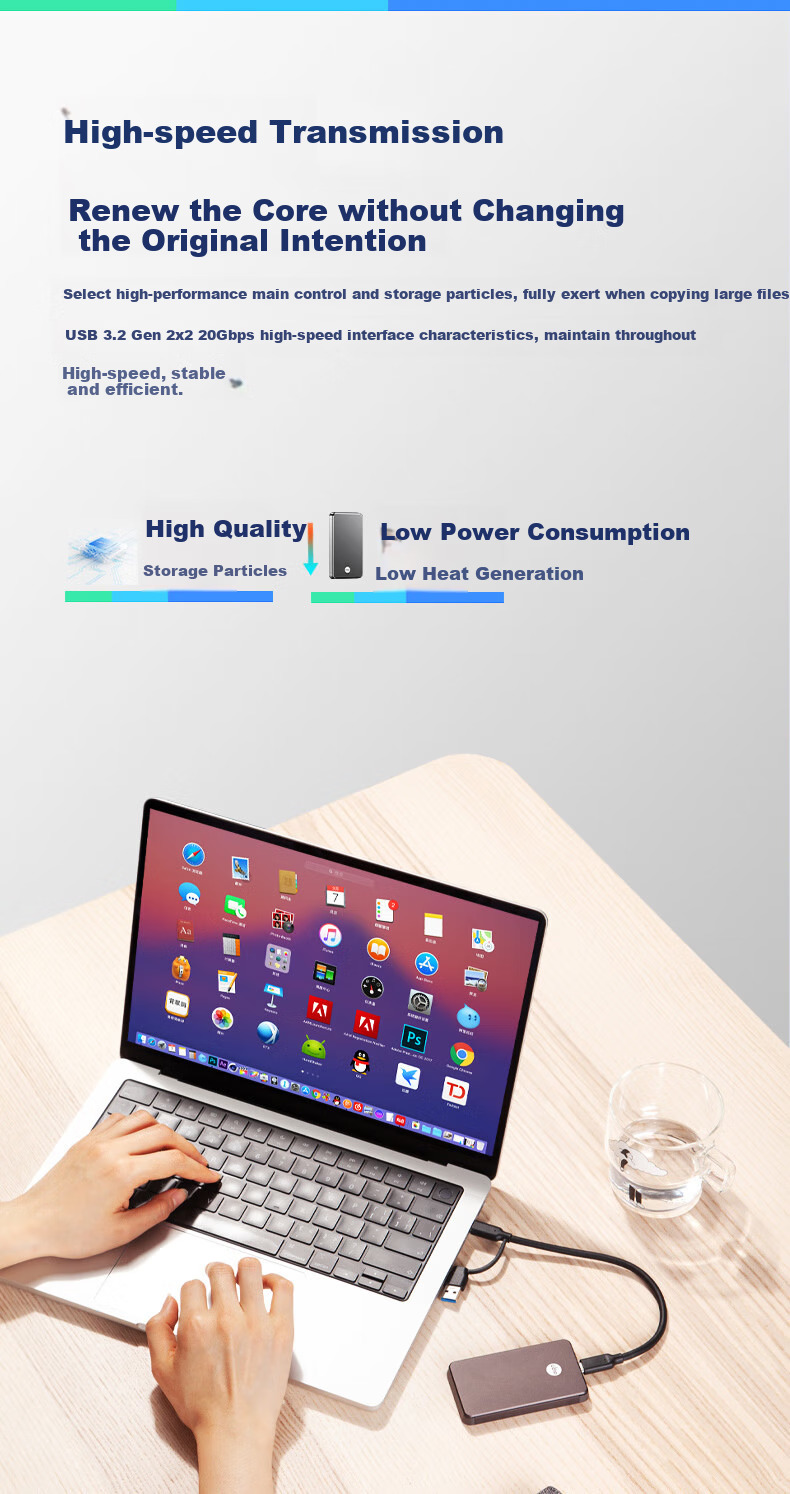 Aigo 2TB Portable Solid State Drive (PSSD) P1 Type-C USB3.2 Read Speed 2000MB/s Direct Phone Connection Portable External Hard Drive Supports Ai Local Deployment 5