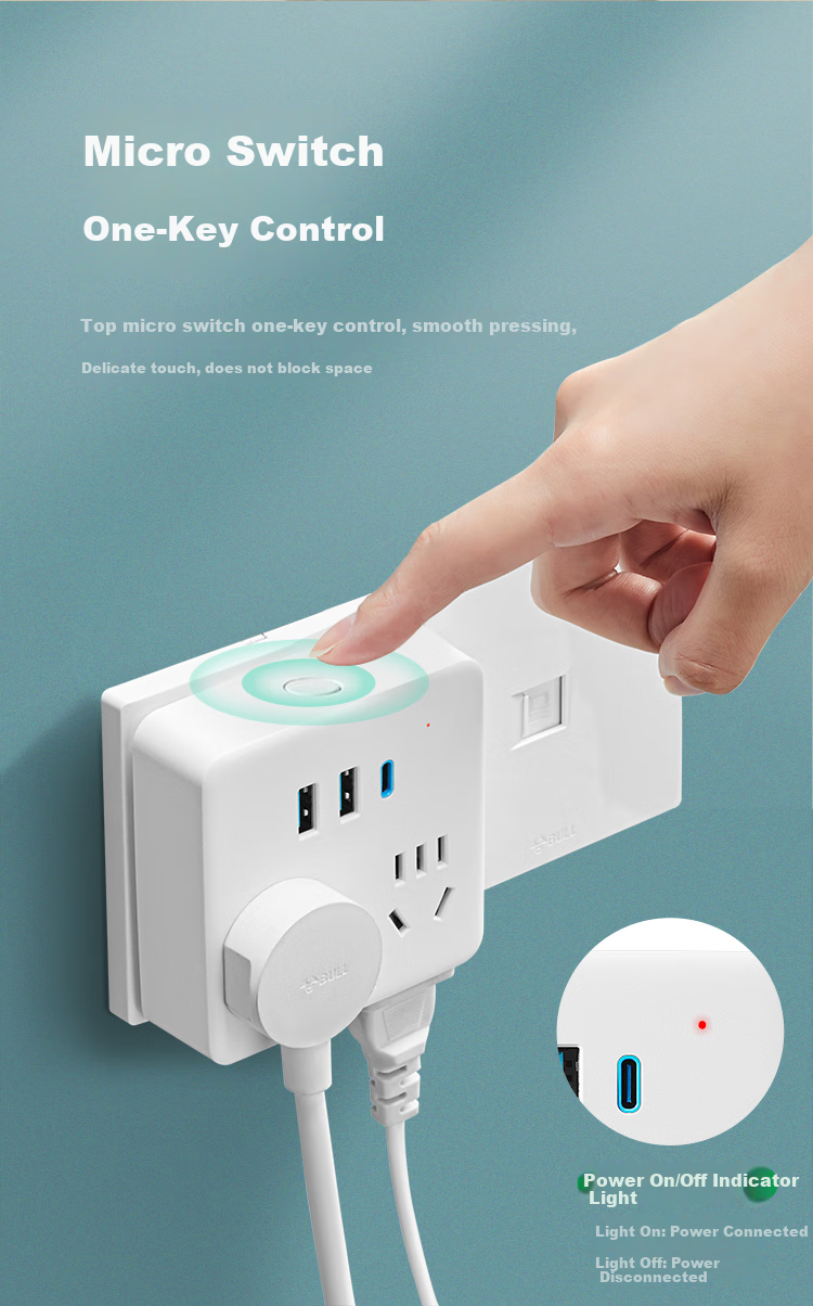 BULL 20W PD Apple Fast Charging Socket Adapter Multi-Port/4-Port Converter Plug/Adapter/power Strip, 86 Type, 4 Outlets with Master Switch + USB GN-9322KQ 5