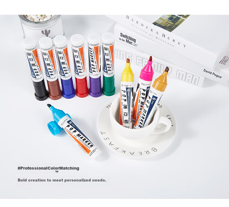 BAOKE [Best-Selling Product] 6mm 12-Color POP Brand Chalk Pen Set, Poster Advertising Paint Pens, Colored Marker Pens, MK840-6 9