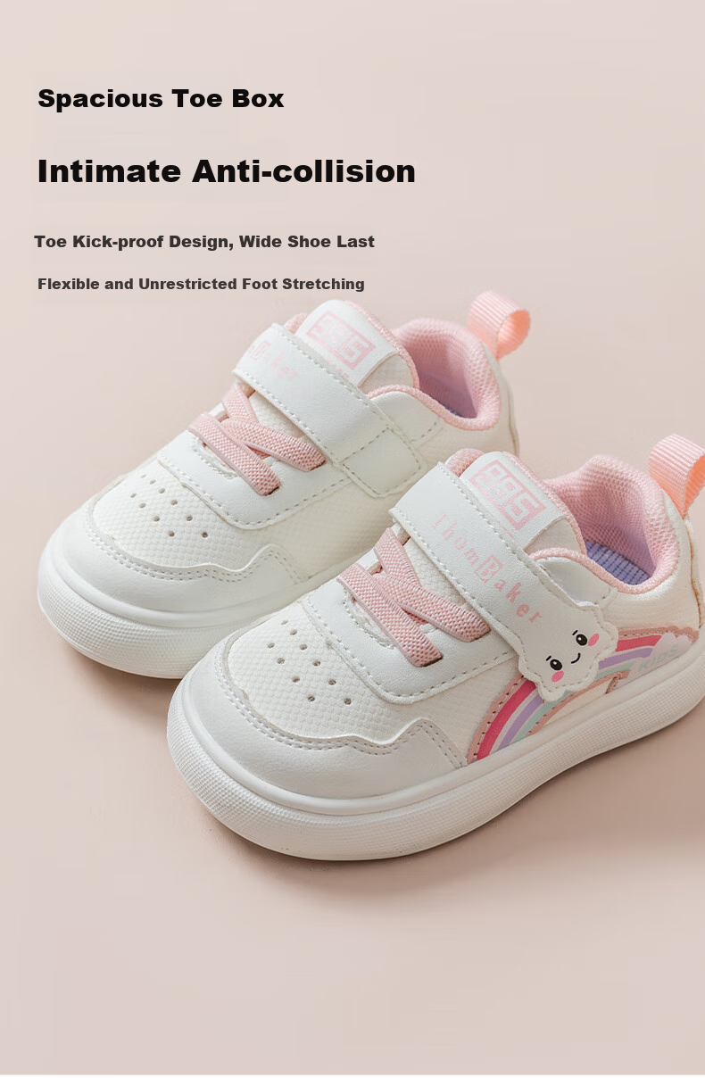 ThomBaker Baby Walking Shoes for Boys And Girls, Spring Season White Sneakers, Toddler Functional Shoes, Non-Slip for Ages 1-2, Sky Blue Rainbow Color, Size 16 5