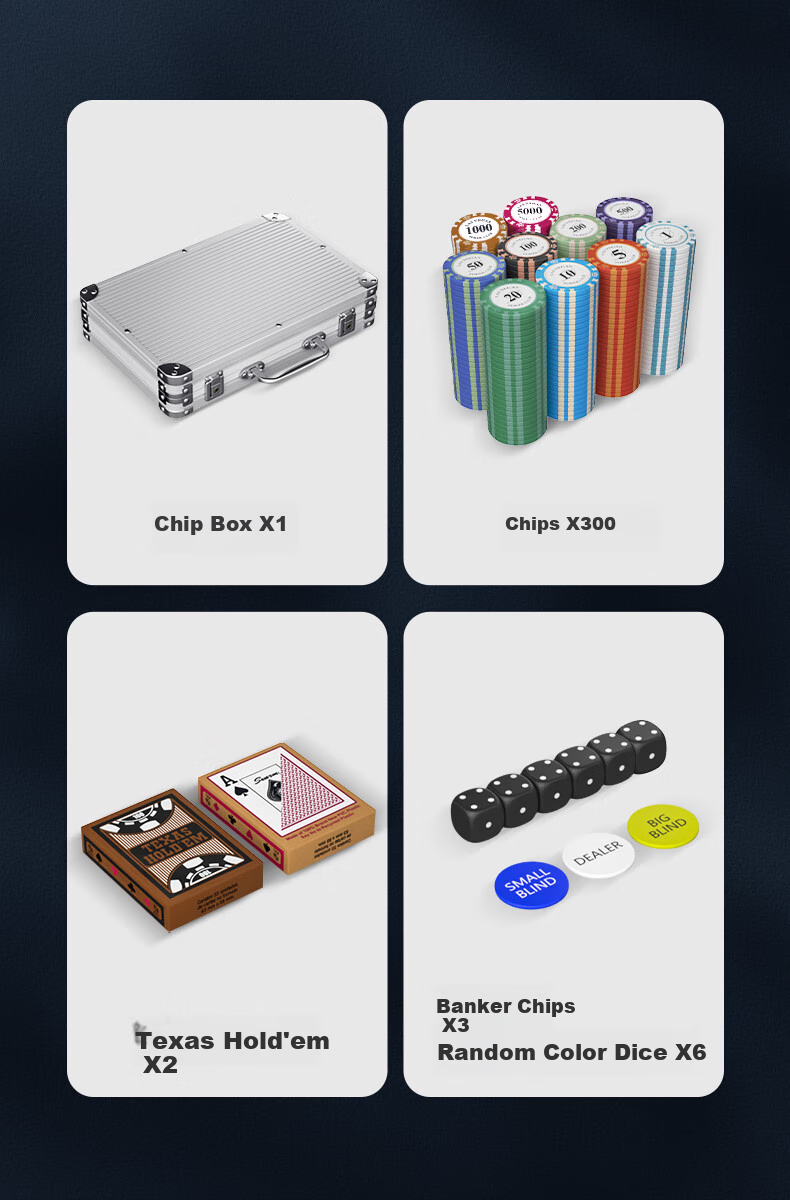 Wangjing Poker 300 Clay Poker Chips, Texas Hold'em Poker Chip Set, Mahjong Chips for Card Room Use, Aluminum Box 2