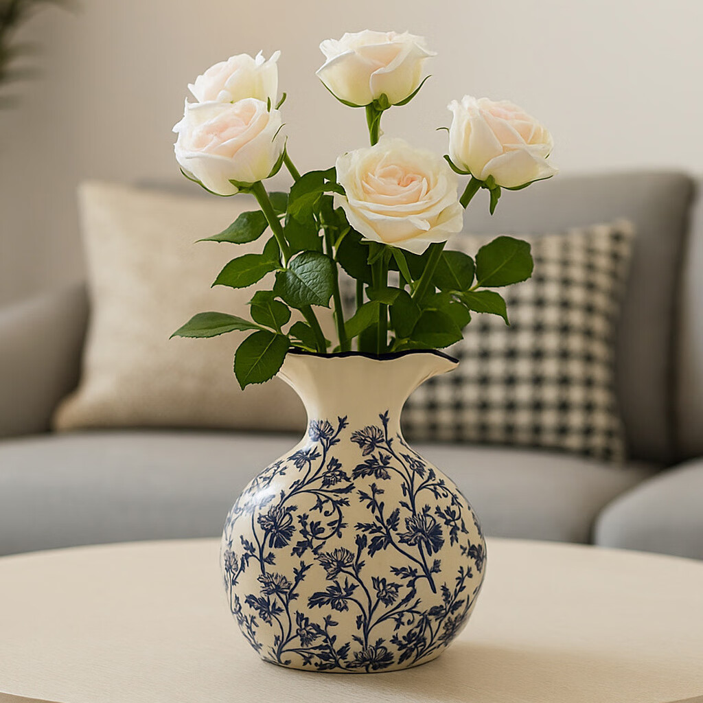 Mudingding New Chinese-Style Blue And White Porcelain Vase, Luxurious High-End Office Decoration, Dining Table Ornament, Flower Vase, Birthday Gift