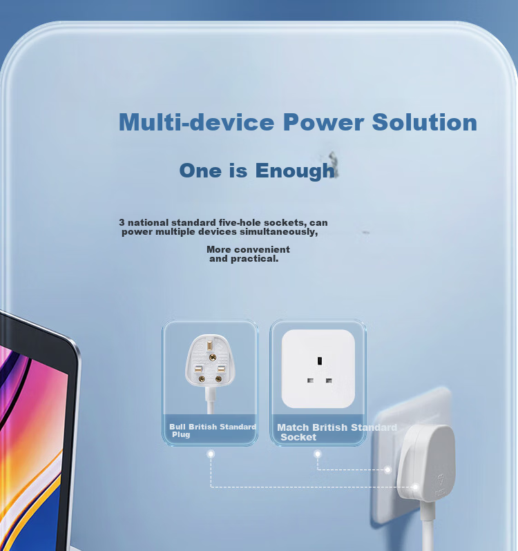 BULL 3-Outlet UK Standard Travel Power Strip with Master Switch for UK, Singapore, Maldives, Malaysia, Hong Kong, etc. 4