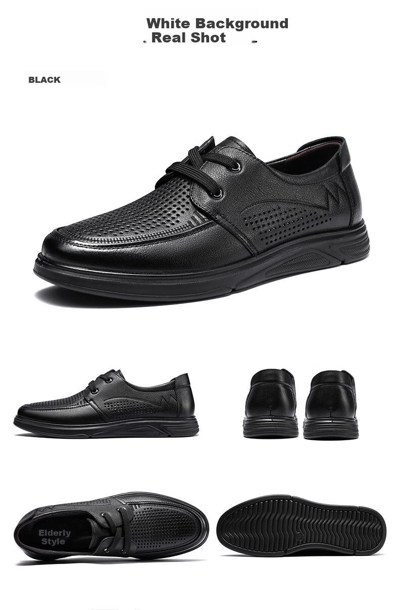 LAORENTOU Men's Leather Shoes, Business Casual Shoes, Top-Grain Cowhide Perforated Shoes, Slip-Resistant And Wear-Resistant Hollow-Out Men's Shoes, LL12130, Black, Size 38 13