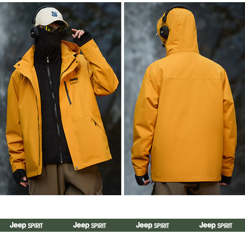 JEEP SPIRIT Men's Autumn Winter 3-in-1 Jacket Casual Sports Waterproof Mountaineering Jacket Black L 9