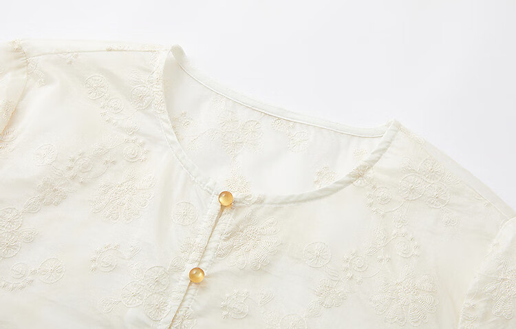 Demana Light Breath Lyocell Spring Autumn Hollow Lace Embroidered Bell Sleeve Shirt Petite Women's Top 3