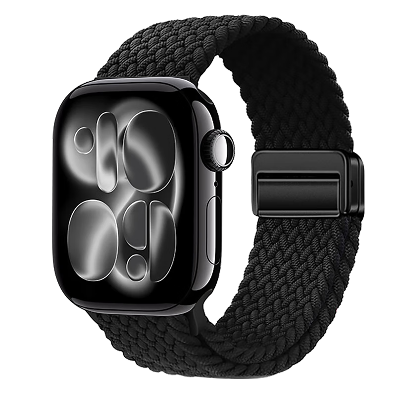MSSM Compatible Apple Watch Band for Apple IWatch S12/11/10/9/Se3/Ultra4, Nylon Braided Loop Strap with Magnetic Clasp [Black] 44/45/46/49