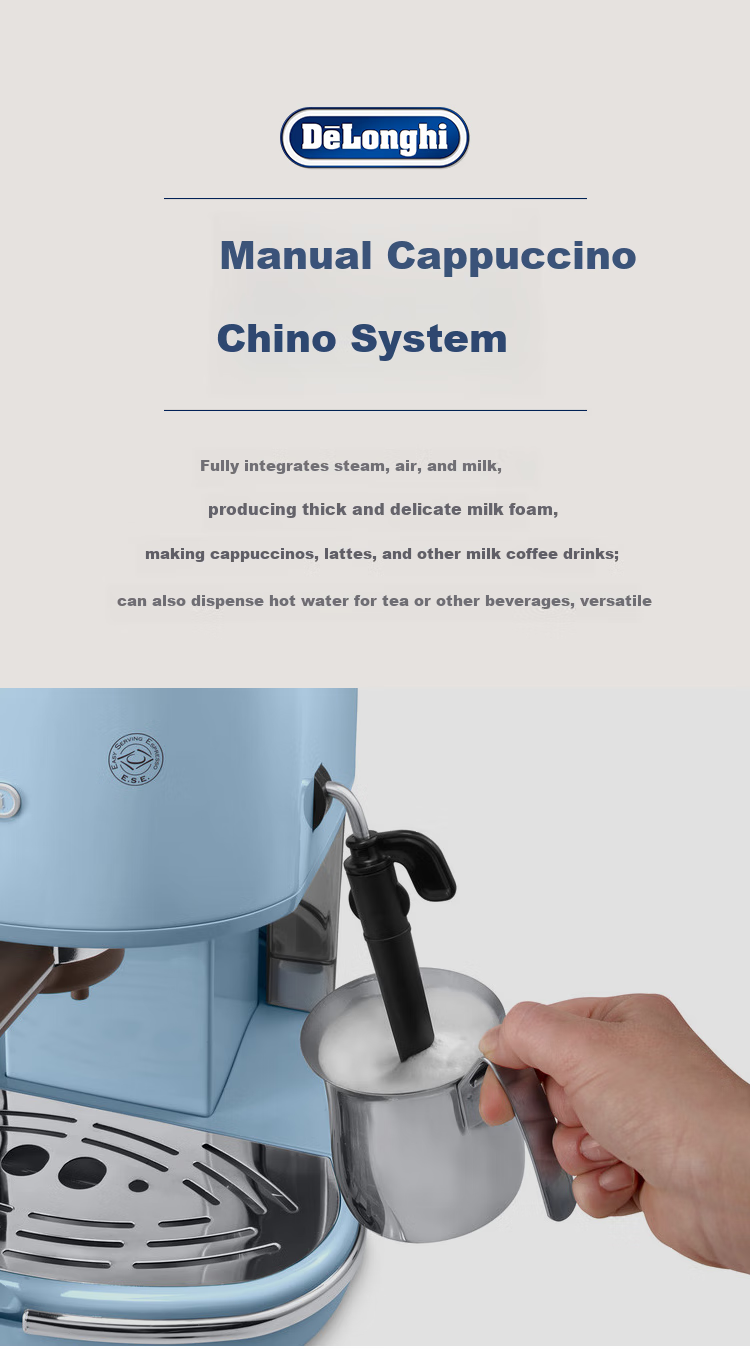 Delonghi Coffee Machine, Retro Semi-Automatic Coffee Maker, Compact Home-Use Stylish Americano And Espresso 15Bar Pump Pressure Manual Milk Frother ECO310.VBG Cream White Gift 9