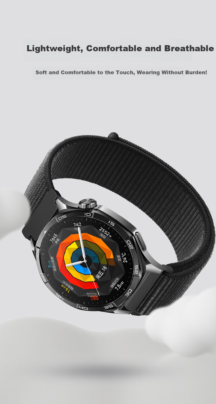 Freeson Huawei Watch Strap, GT5 22mm Nylon Band, Buckle-Style, Wear-Resistant And Breathable, Fine Woven, Soft, Gray, Zinc Alloy, Striped, Suitable for GT5 Pro 3 2