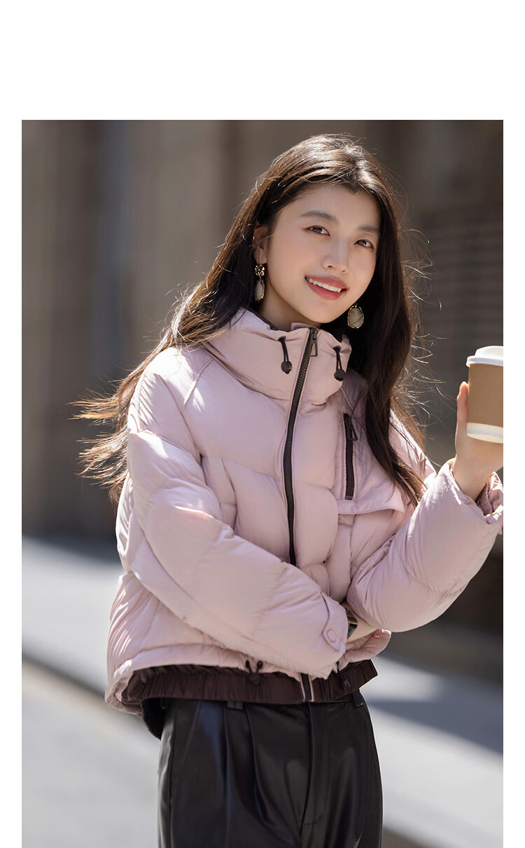 Dme [90% Duck Down] Winter Drawstring Contrasting Color Stand Collar Four-Layer Craftsmanship Checkered Lining Loose Women's Puffer down Jacket 1