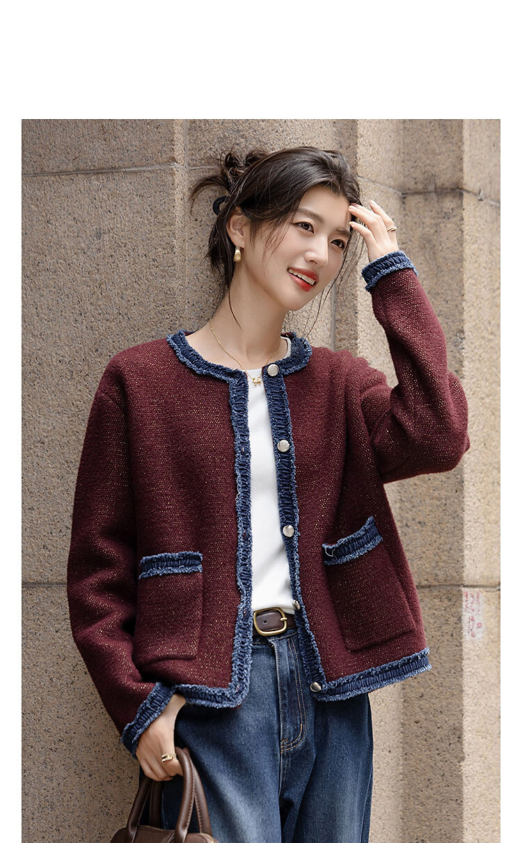 Demana Fluffy Faux Mink Hair Autumn Elegant Little Chanel Style Color Block Stitching Wrinkled Loose Knit Sweater for Women 1