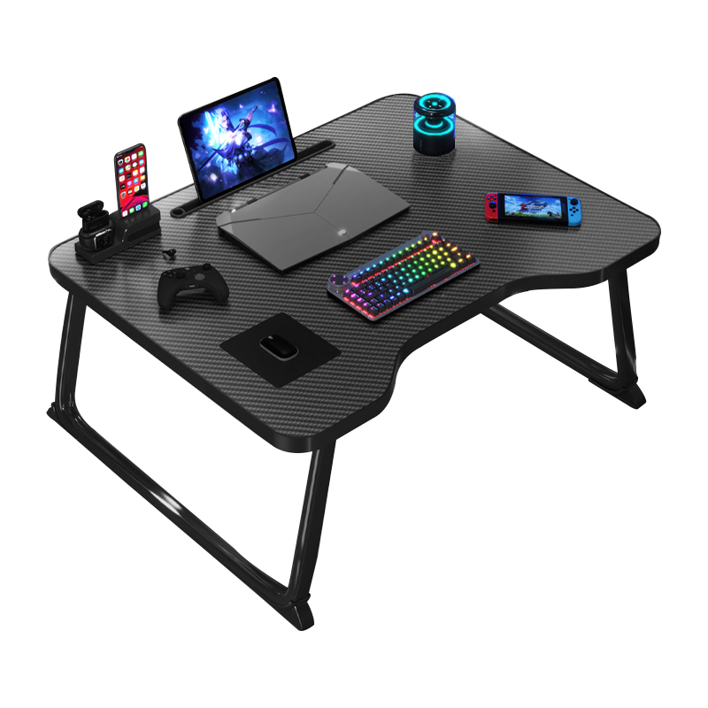Jing Jiayi Foldable Bedside Laptop Table Carbon Fiber Texture Gaming Style Study Desk for College Dormitory