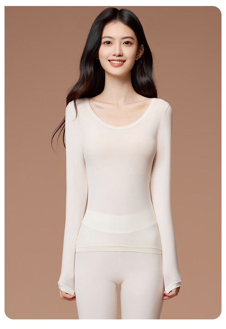 MiiOW Women's Skin Care Ultra-Lightweight Seamless Slim Fit Wide Neck Autumn Winter Thermal Underwear Set 19
