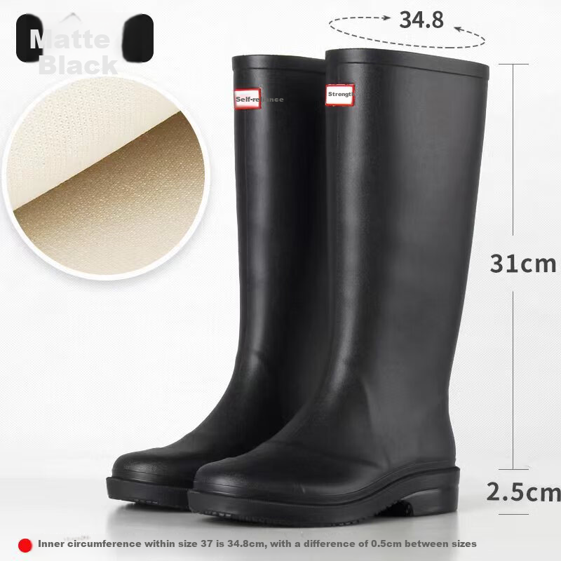 Warrior Rain Boots for Women, Fashionable Adult Tall Rain Boots, Waterproof Shoes, Rubber Shoes, Overshoes, Water Boots HL033 Black Size 38