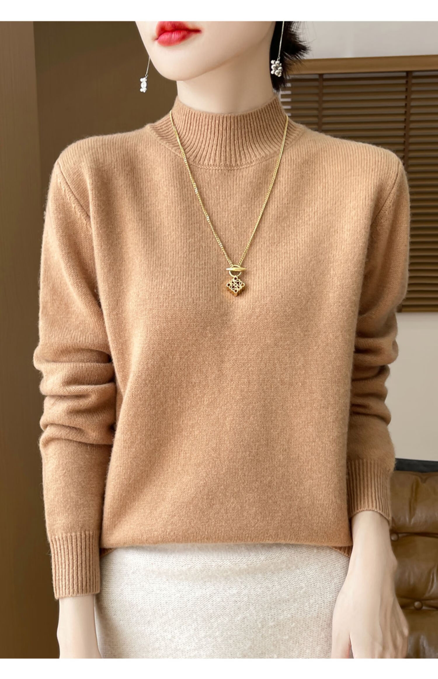 Miiow Women's Half Turtleneck Knit Sweater Autumn Winter Loose Base Layer Stylish Top 2025 New 9