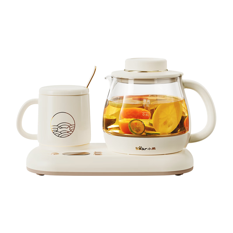 Bear Mini Health Pot, Office Electric Kettle for Boiling Water And Brewing Tea, Insulated Cup Holder, Multifunctional Flower Tea Pot, Water Boiler, 0.8 Liter Capacity, YSH-D08D3