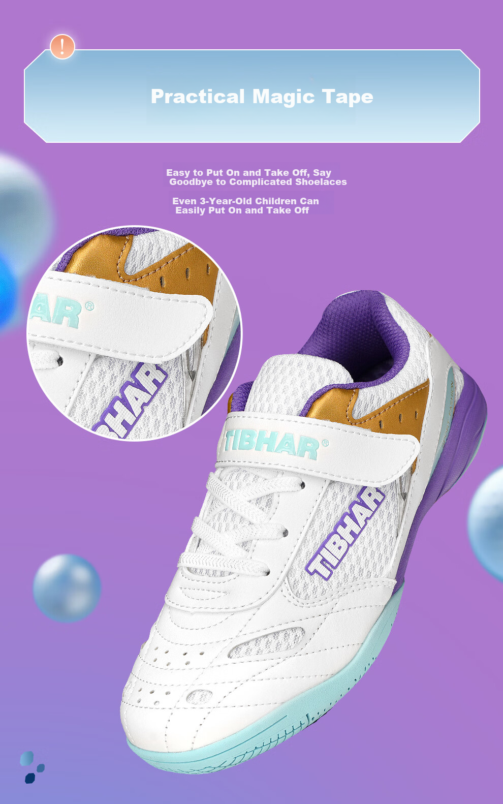 TIBHAR Children's Table Tennis Shoes, Boys And Girls Non-Slip Breathable Training Table Tennis Sports Shoes, 01921 White/Purple, Size 37 7