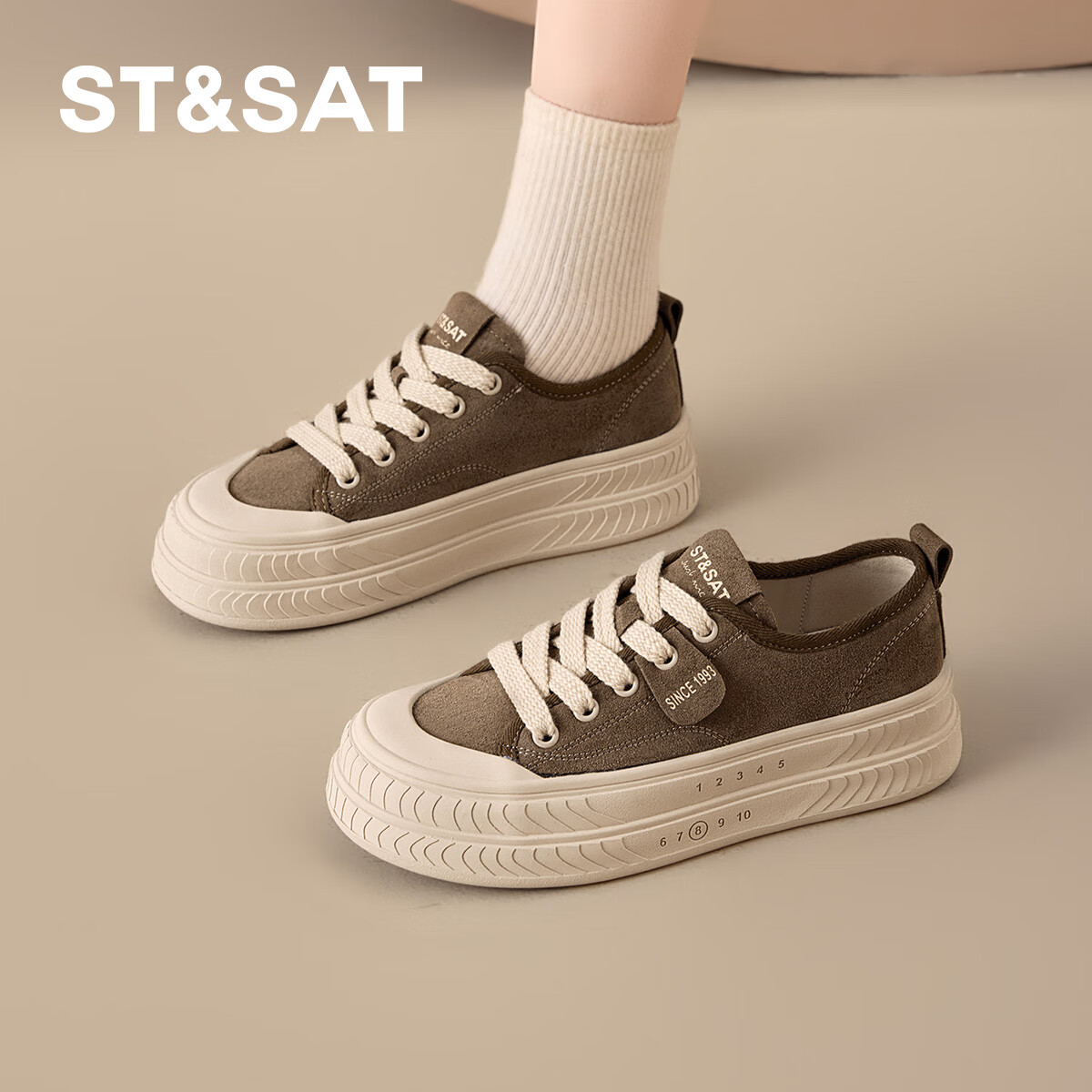 St&Sat Women's Platform Sneakers 2025 New Autumn Winter Height Increasing Casual Retro Slip-On Soft Sole Canvas Shoes