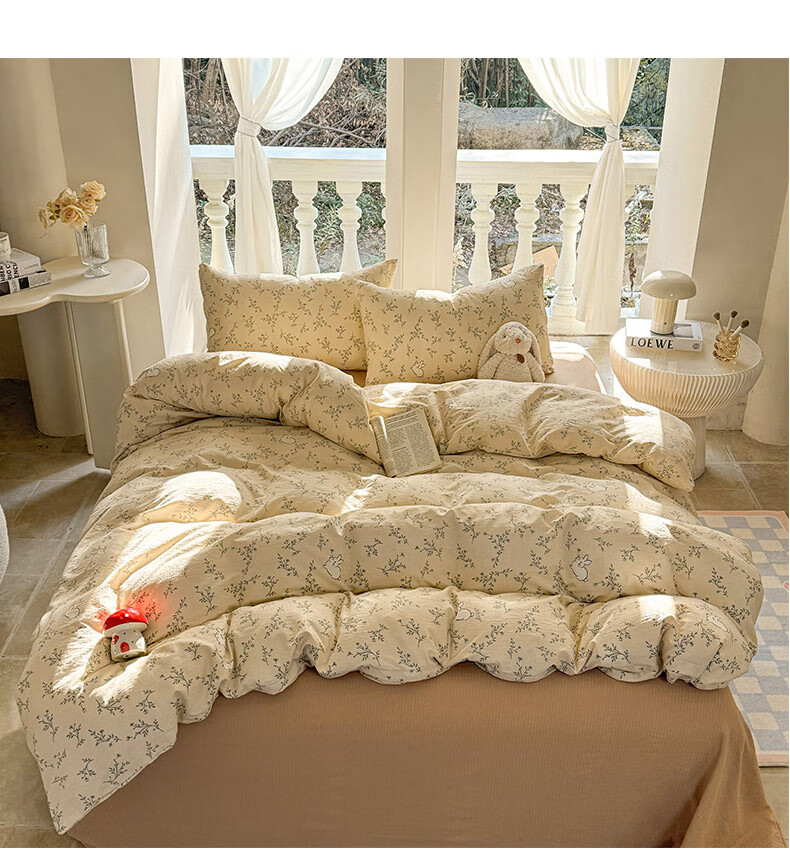 Hongdou Class A Double-Layer Gauze Duvet Cover Single Thickened Home Double Quilt Cover Skin-Friendly Naked Sleep Duvet Cover 200*230cm Spring Breeze 4