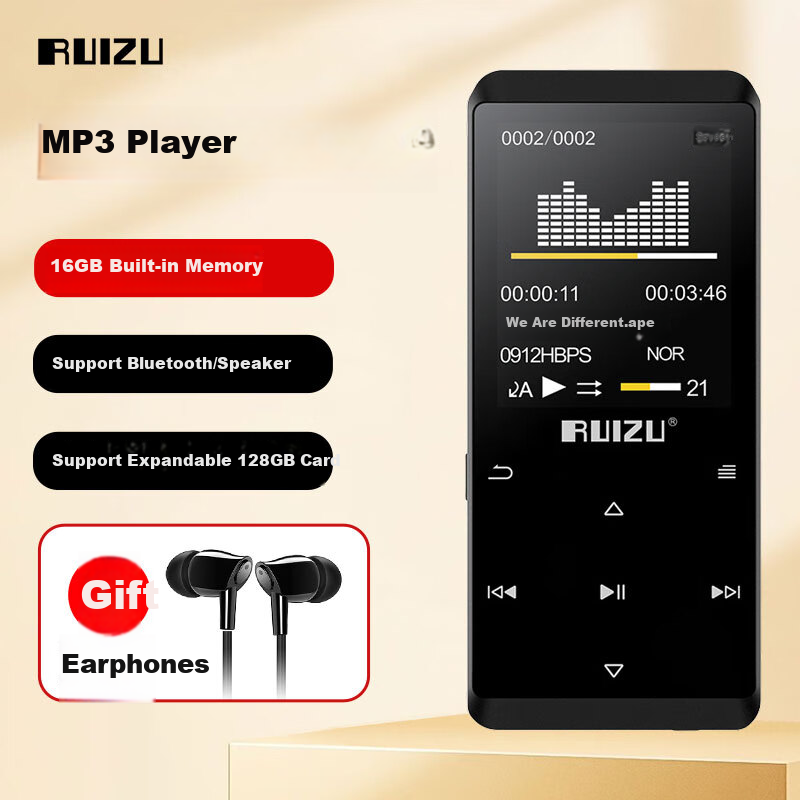 Портативный MP3/MP4 плеер RUIZU D02, 16 ГБ, черный, с Bluetooth и динамиком