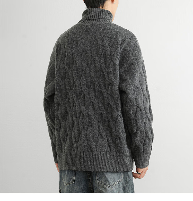 JEEP Men's Winter Thickened Sweater, Loose Knitwear, Dark Gray, XL 5