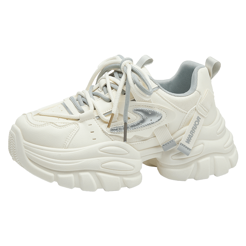Warrior Women's Thick Sole Height Increasing Dad Sneakers 2025 Winter New Versatile Sports Shoes Women Beige Gray Size 38
