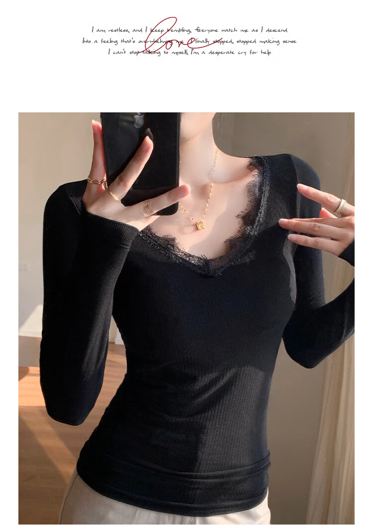 LangSha Women's Ribbed Long Sleeve T-Shirt Slim Fit Base Layer Bra-Free Spring Autumn Top 11