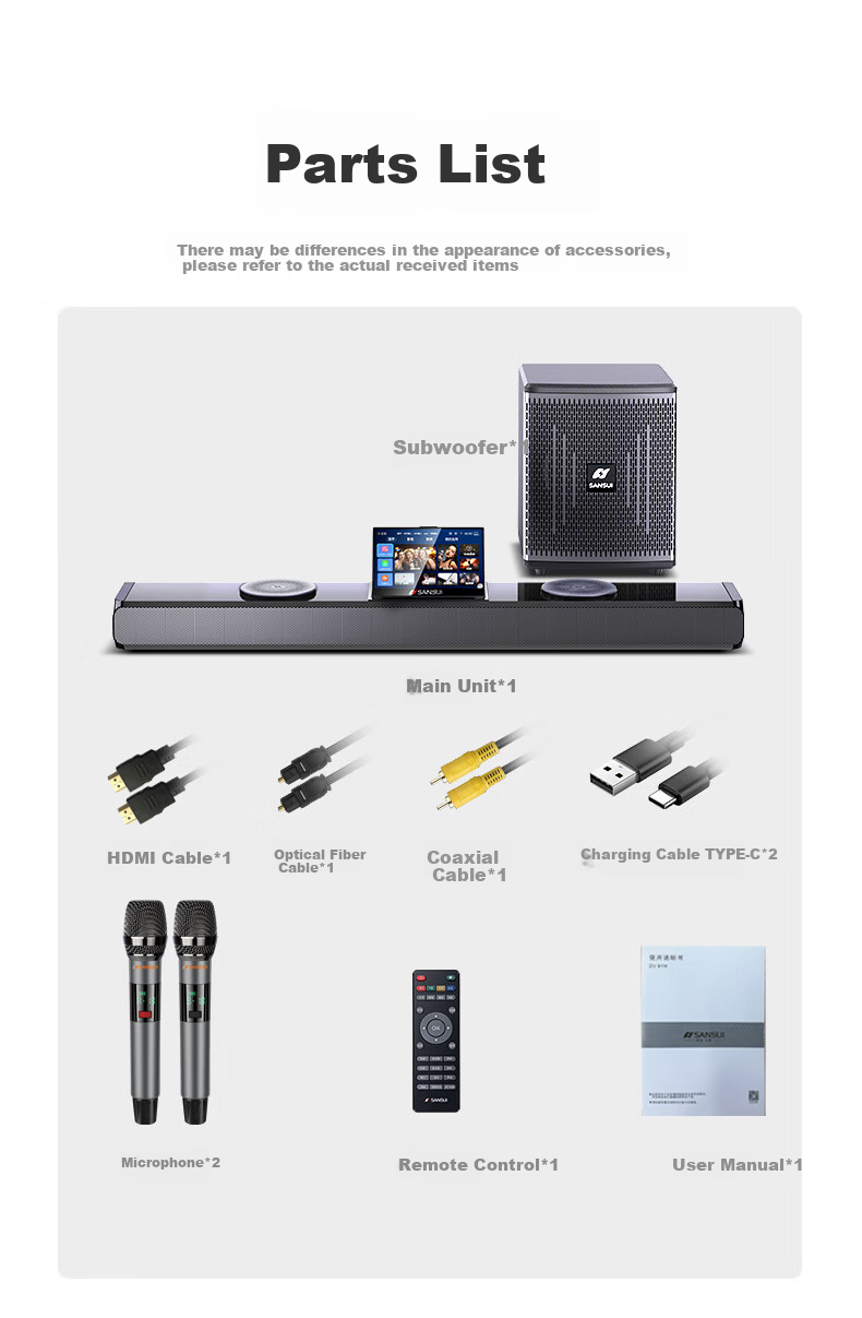 SANSUI DV-93P TV Sound Karaoke All-in-One System Soundbar Surround Home Theater KTV Set with Song Selection Karaoke Video Speaker Smart Bluetooth Living Room 12