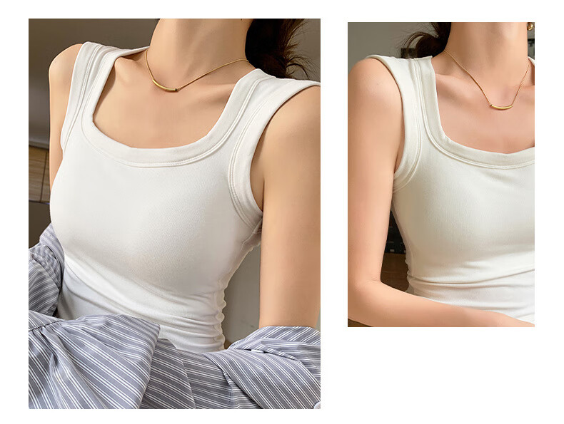LangSha Square Neck Padded Tank Top for Women, Integrated Chest Pad, Racerback, Side Coverage, Slim Fit, Wide Shoulder Base Layer Shirt for Inner and Outer Wear 12